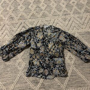 Veronica Beard Black, Blue and Gold Floral Blouse